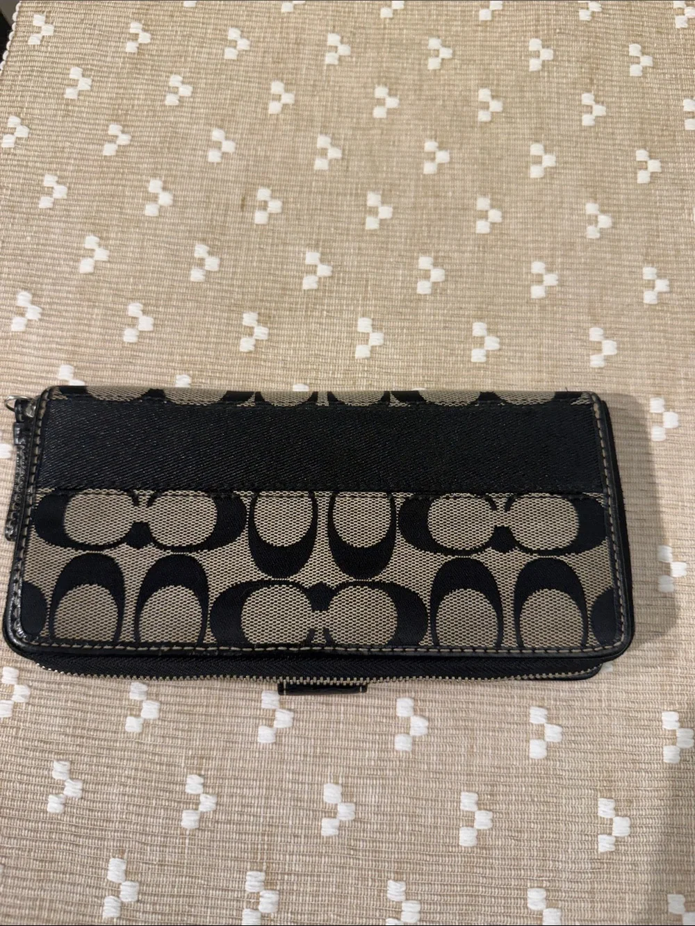 Coach Signature Jacquard Slim Envelope Wallet Black Gray Leather Trim OS